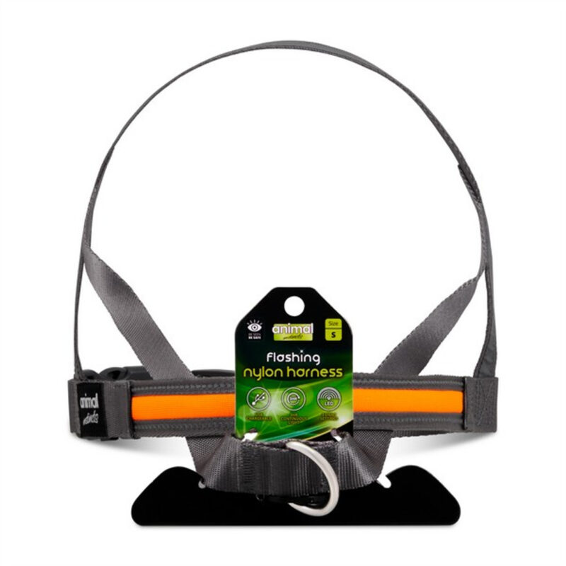Animal Instincts Flashing Safety USB Full Shine Nylon Harness Grey/Orange