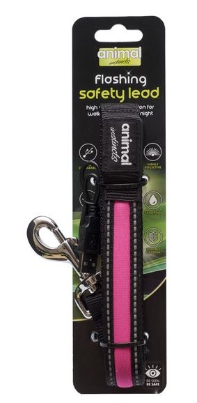Animal Instincts Flashing Safety Lead, Pink or Orange